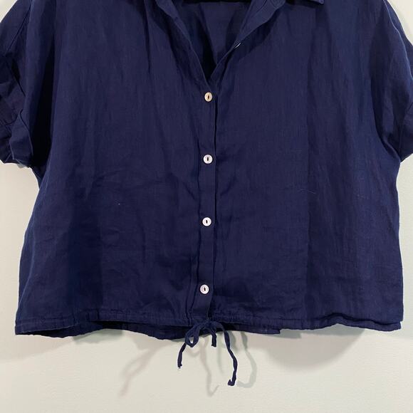 Joie Women Navy 100% Linen  Short Sleeve Button Up Shirt Size XL - Picture 3 of 7